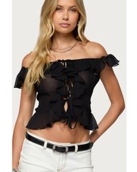 Edikted - Sheer Chiffon Ruffled Off Shoulder Top - Lyst