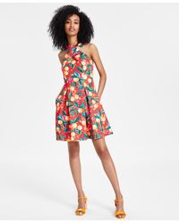 Vince Camuto - Petite Printed High-neck Sleeveless Fit & Flare Dress - Lyst