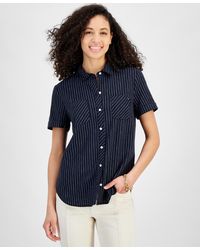 Tommy Hilfiger - Striped Linen-blend Short-sleeve Button-front Shirt - Lyst