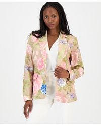 Tahari - Petite Printed Sateen One-button Blazer - Lyst
