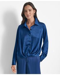 DKNY - Long-sleeve Twist-front Blouse - Lyst