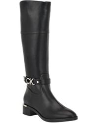 Calvin Klein - Daphny Pointy Toe Knee High Block Heel Casual Boots - Lyst