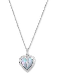 Macy's - Mother-of-pearl Cross Heart Locket 18" Pendant Necklace - Lyst