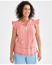 Style & Co. - Petite Lace-trim Mixed Media Top - Lyst