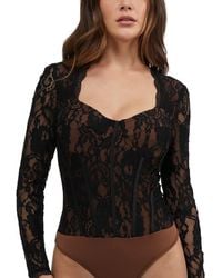Bebe - Scallop Trim Detail Lace Bustier Bodysuit - Lyst