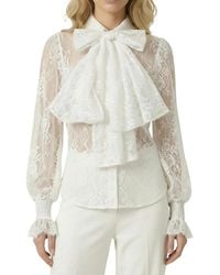 Modenaire - Sheer Floral-print Long-sleeve Lace Blouse - Lyst