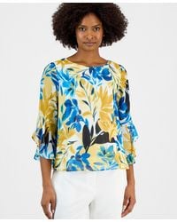 Kasper - Petite Boat Neck Ruffle-sleeve Blouse - Lyst