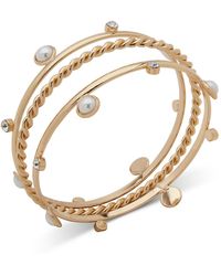Anne Klein - Gold-tone 3-pc. Set Crystal & Imitation Bangle Bracelets - Lyst