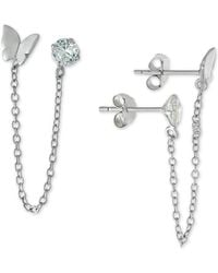Giani Bernini Cubic Zirconia Butterfly Chain Double Pierced Drop Earrings In Sterling Silver, Created For Macy's - Metallic