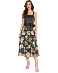 Tahari - Satin Tie-waist Floral-embroidered Dress - Lyst