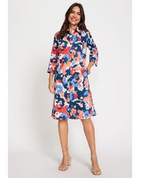 Olsen - 100% Cotton 3/4 Sleeve Floral Print Shirt Dress - Lyst