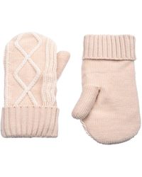 Timberland Plaited Cable Knit Mittens With Fleece Lining - Pink