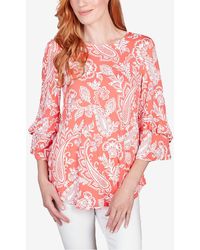 Ruby Rd. - Petite Monotone Paisley Puff Print Party Top - Lyst