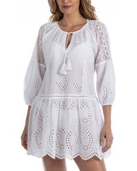Dotti - Lace Cotton Mini Cover-up Dress - Lyst