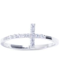 Macy's - Pave Crystal Thin Cross Ring - Lyst