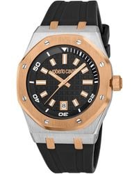 Roberto Cavalli - Quartz Two-tone Stainless Steel Sport Black Silicone Strap Watch - Lyst