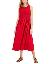 Tommy Hilfiger - Logo Solid-color Smocked Sleeveless Dress - Lyst