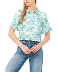 Cece - Short-sleeve Button-down Cropped Top - Lyst