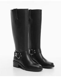 Mango - Buckles Leather Boots - Lyst