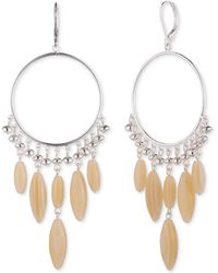 Ralph Lauren - Silver-tone Cream Bead Drop Extra Large Hoop Earrings - Lyst