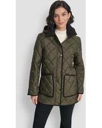 DKNY - Corduroy Collar Hooded Quilted Coat - Lyst
