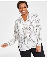 INC International Concepts - Plus Size Printed Collared Button Front Top - Lyst