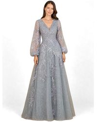 Lara - V Neckline Balloon Sleeve Gown - Lyst