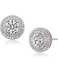 Genevive Jewelry - Cubic Zirconia Sterling Silver Round Haloed Stud Earrings - Lyst