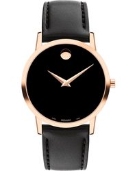 Movado - Swiss Museum Classic Black Leather Strap Watch 33mm - Lyst