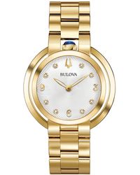 Bulova - Rubaiyat Diamond-accent Gold-tone Stainless Steel Bracelet Watch 35mm - Lyst