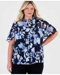 Anne Klein - Plus Size Pleated-placket Flutter-sleeve Blouse - Lyst