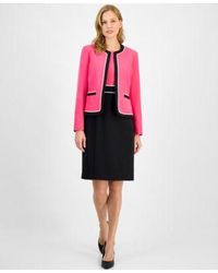 Kasper - Contrast Trim Open Front Jacket Colorblock Sheath Dress - Lyst