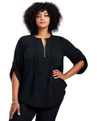 Avenue - Plus Size Hailey Zip Front Pintuck Blouse - Lyst
