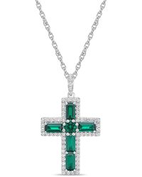 Macy's - Sterling Silver Halo Birthstone Style Lab Grown And Lab Grown White Sapphire Fancy Cut Cross Pendant Necklace - Lyst