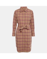 Pre-owned Burberry - Beige /pink Checkered Print Cotton Short Shirt Dress - Lyst