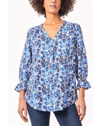 Jones New York - Floral-print Smocked-cuff Pleat-front Top - Lyst