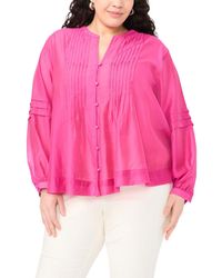 Vince Camuto - Plus Size Stand Collar Front Shoulder Pleats Button Down Top - Lyst