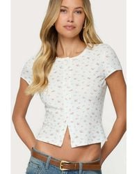 Edikted - Odella Floral Ribbed Button Up Top - Lyst