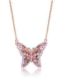 Genevive Jewelry - Long Lasting Sterling Silver 18k Rose Plated Multi Color Cubic Zirconia Butterfly Necklace - Lyst