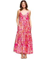 24seven Comfort Apparel - Pink Print Lightweight Spaghetti Strap Pocket Maxi Dress - Lyst