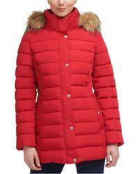 Tommy Hilfiger Faux-fur-trim Hooded Puffer Coat, Created For Macy's - Red