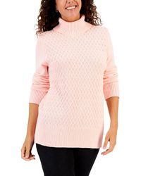 Karen Scott - Cable-knit Turtleneck Cotton Sweater - Lyst