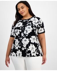 Anne Klein - Plus Size Printed Button-back Short-sleeve Top - Lyst