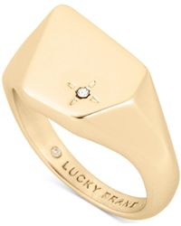 Lucky Brand Gold-tone Pavé Asymmetrical Signet Ring - Metallic