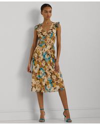 Lauren by Ralph Lauren - Petite Ruffled Floral A-line Dress - Lyst