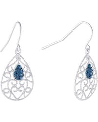 Giani Bernini - Dark Blue Crystal (0.16 Ct.t.w) Filigree Tear Drop Earrings In Sterling Silver - Lyst