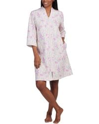 Miss Elaine - Floral 3/4-sleeve Zip-front Robe - Lyst