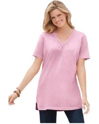 Woman Within - Plus Size Within Perfect Short-sleeve Shirred V-neck Tunic - Lyst