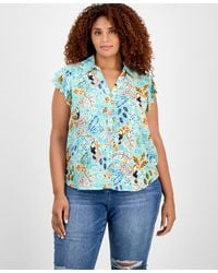 Democracy - Trendy Plus Size Printed Flutter-sleeve Top - Lyst