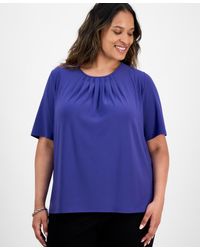 Kasper - Plus Size Elbow-sleeve Pleated-neck Top - Lyst